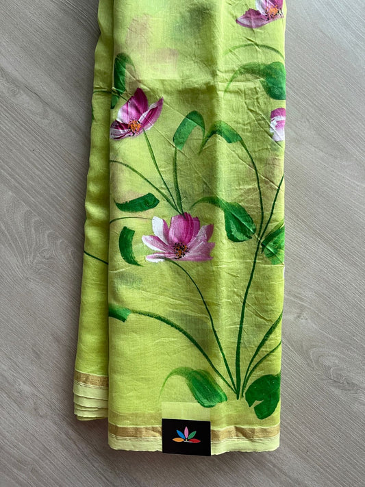 Handblock Printed Chanderi Cotton Silk Saree(without blouse) - 27675