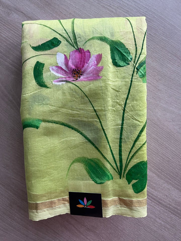 Handblock Printed Chanderi Cotton Silk Saree(without blouse) - 27675