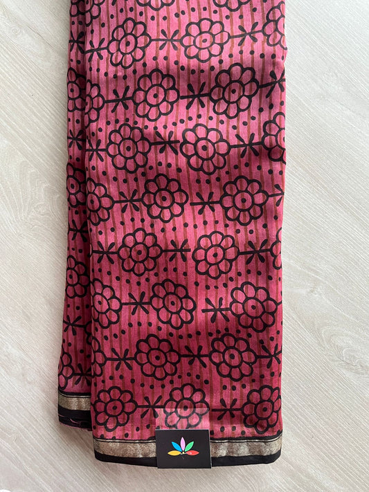 Handblock Printed Chanderi Cotton Silk Saree - 27677-27678
