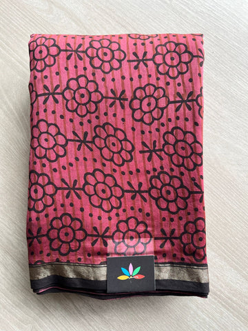 Handblock Printed Chanderi Cotton Silk Saree - 27677-27678