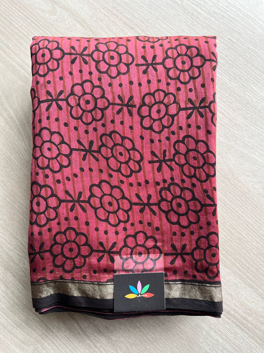 Handblock Printed Chanderi Cotton Silk Saree - 27677-27678