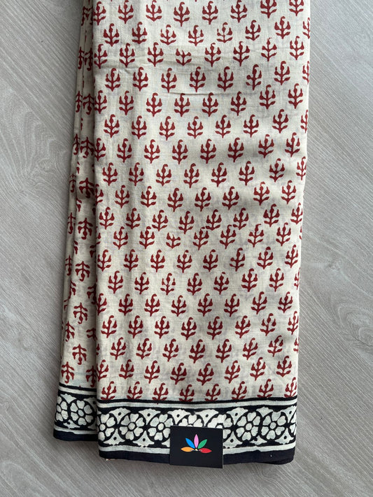 Handblock Printed Mul Cotton Saree -27685-27686