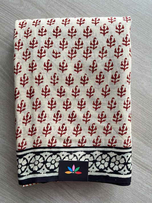 Handblock Printed Mul Cotton Saree -27685-27686