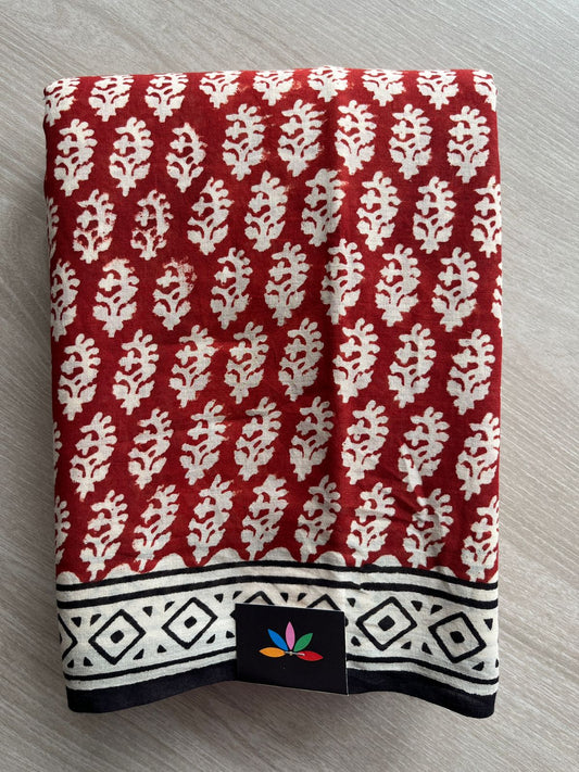 Handblock Printed Mul Cotton Saree -27701-27702