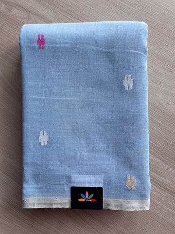 Light Gray Handwoven Bengal Soft Cotton Jamdani Saree- 27711