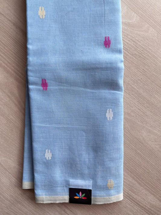 Light Gray Handwoven Bengal Soft Cotton Jamdani Saree- 27711
