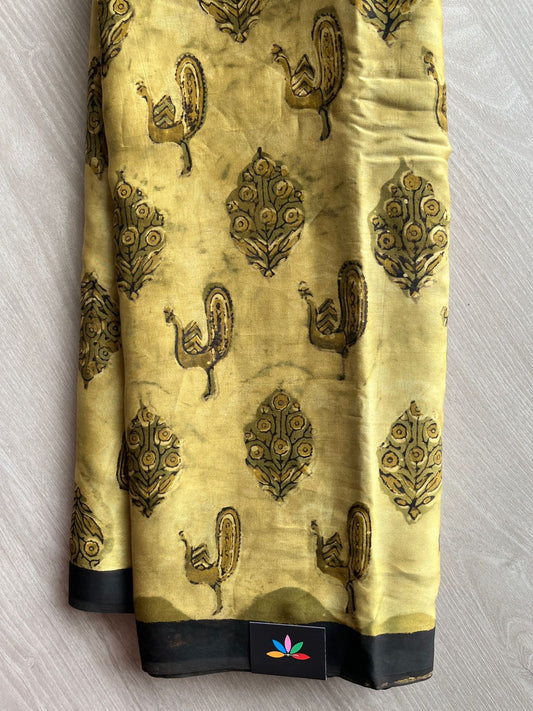 Natural Dye Hand block Printed Modal Silk Saree -27716