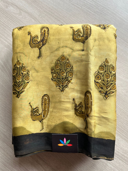 Natural Dye Hand block Printed Modal Silk Saree -27716