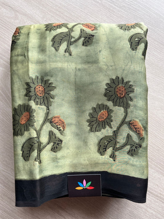 Natural Dye Hand block Printed Modal Silk Saree -27719