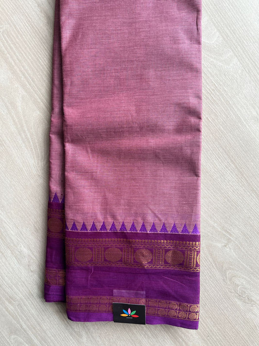 Blush Plum with Royal Purple Zari Border Chettinad Cotton Saree - 27734