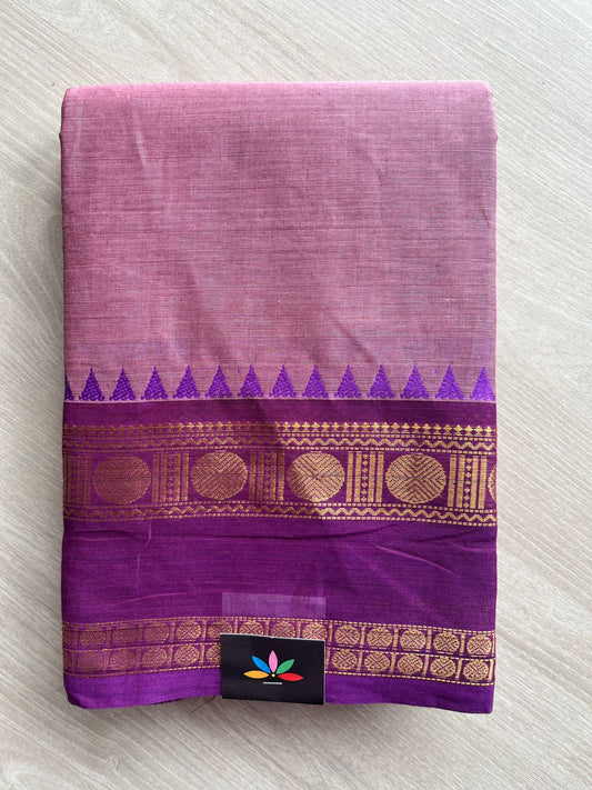 Blush Plum with Royal Purple Zari Border Chettinad Cotton Saree - 27734