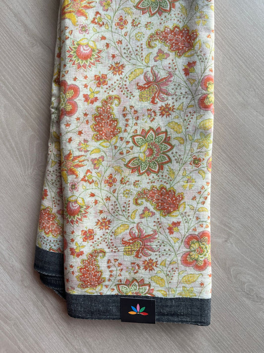 Printed Slub Cotton Saree -27814