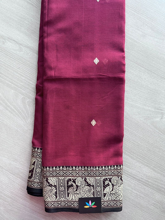 Maroon Handloom Cotton Baluchari Saree (Without blouse) -27866