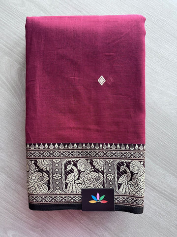 Maroon Handloom Cotton Baluchari Saree (Without blouse) -27866