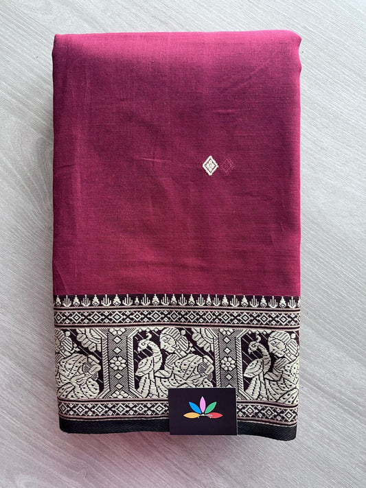 Maroon Handloom Cotton Baluchari Saree (Without blouse) -27866