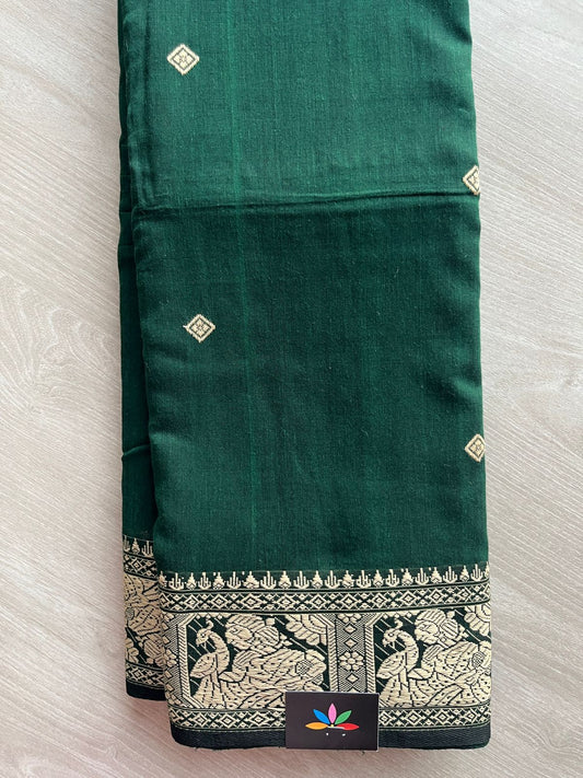 Double Tone (Dark Green/Black) Handloom Cotton Baluchari Saree (Without blouse) -27867