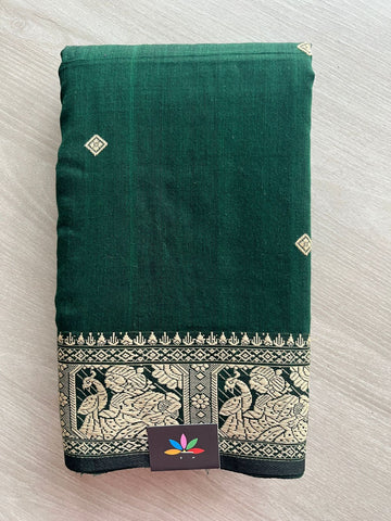 Double Tone (Dark Green/Black) Handloom Cotton Baluchari Saree (Without blouse) -27867
