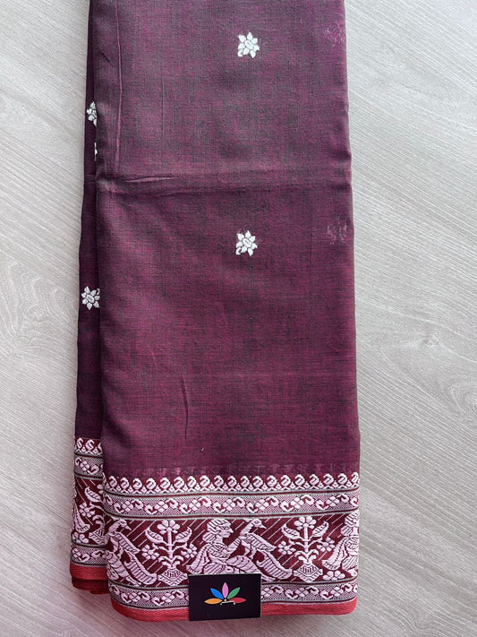 Double Tone (Maroon/Black) Handloom Cotton Baluchari Saree (Without blouse) -27872