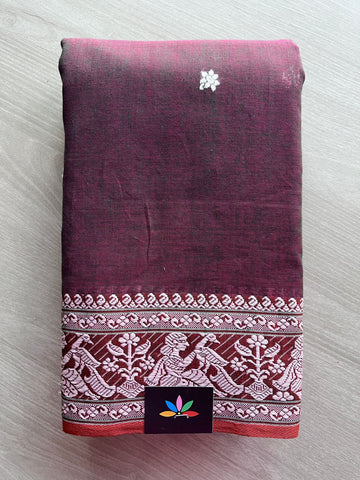 Double Tone (Maroon/Black) Handloom Cotton Baluchari Saree (Without blouse) -27872