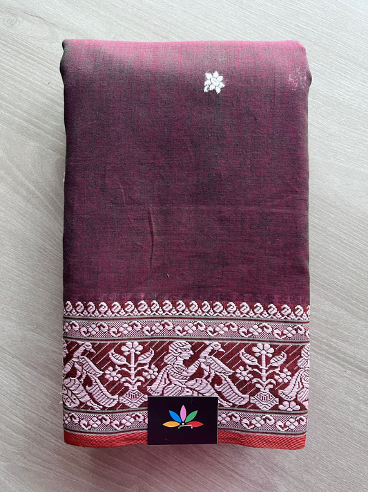 Double Tone (Maroon/Black) Handloom Cotton Baluchari Saree (Without blouse) -27872