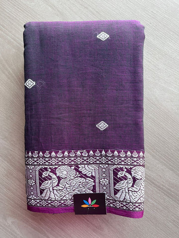 Double Tone (Purple/Black) Handloom Cotton Baluchari Saree(Without blouse) -27873