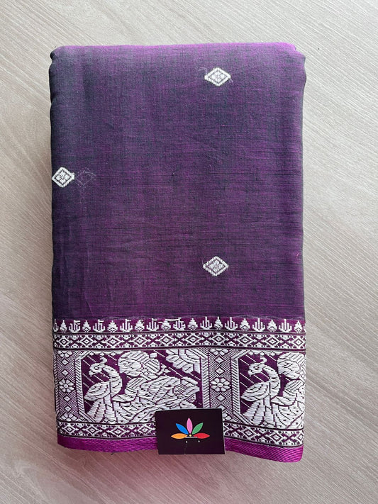 Double Tone (Purple/Black) Handloom Cotton Baluchari Saree(Without blouse) -27873