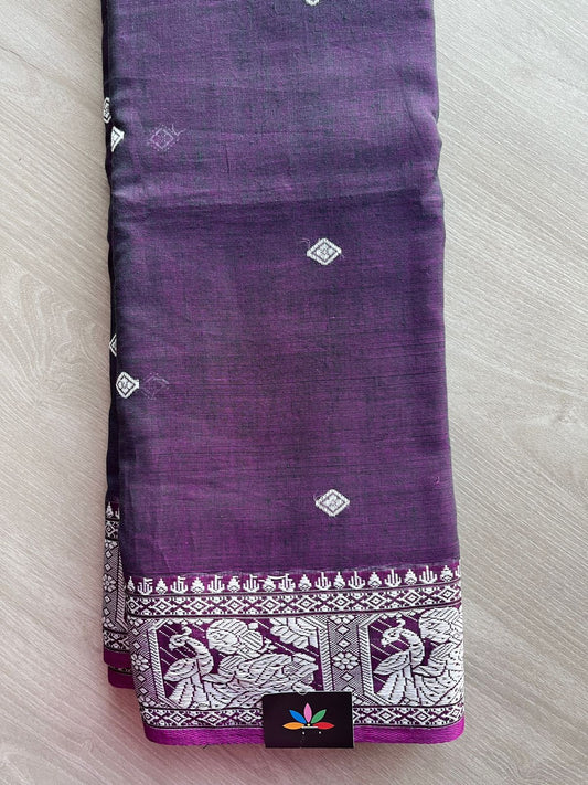 Double Tone (Purple/Black) Handloom Cotton Baluchari Saree(Without blouse) -27873