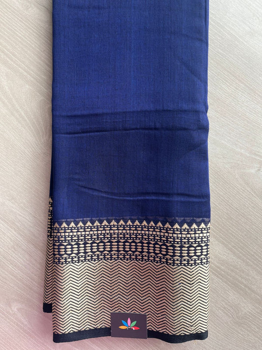 Double Tone (Dark Royal Blue/Black) Handwoven Bengal Soft Cotton Jamdani Saree- 27879