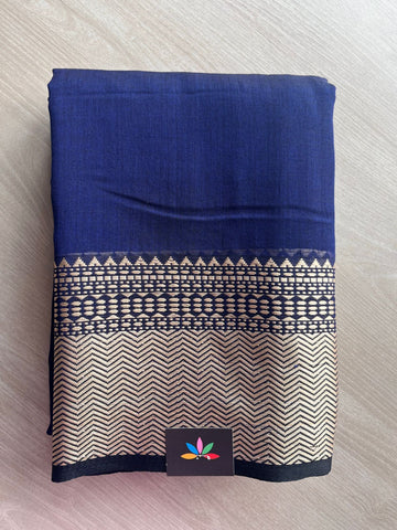 Double Tone (Dark Royal Blue/Black) Handwoven Bengal Soft Cotton Jamdani Saree- 27879