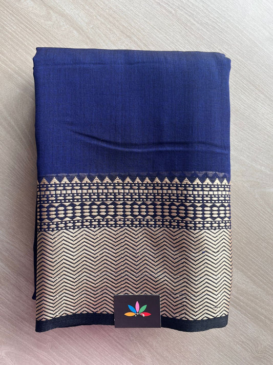 Double Tone (Dark Royal Blue/Black) Handwoven Bengal Soft Cotton Jamdani Saree- 27879