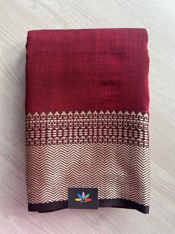 Double Tone (Red/Black) Handwoven Bengal Soft Cotton Jamdani Saree- 27880