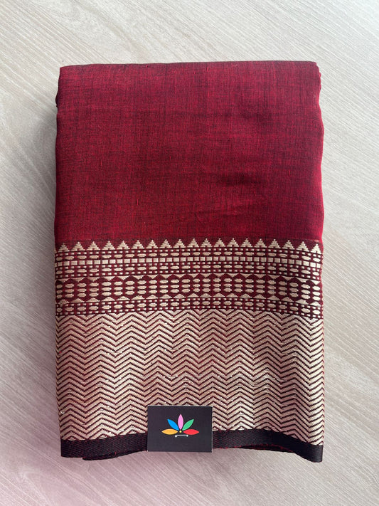 Double Tone (Red/Black) Handwoven Bengal Soft Cotton Jamdani Saree- 27880