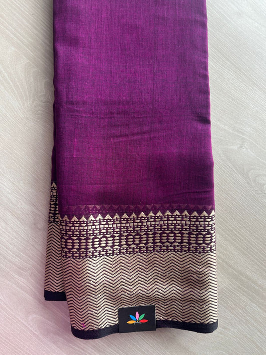 Double Tone (Magenta Purple/Black) Handwoven Bengal Soft Cotton Jamdani Saree- 27881