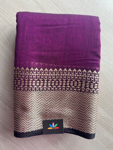 Double Tone (Magenta Purple/Black) Handwoven Bengal Soft Cotton Jamdani Saree- 27881
