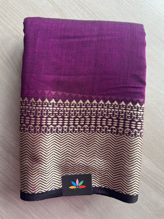 Double Tone (Magenta Purple/Black) Handwoven Bengal Soft Cotton Jamdani Saree- 27881