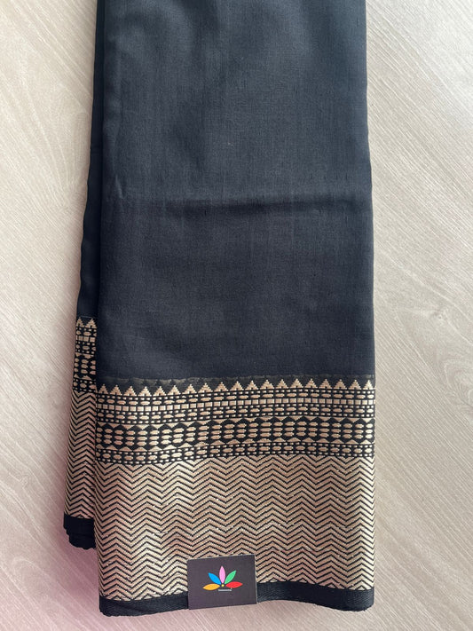 Black Handwoven Bengal Soft Cotton Jamdani Saree- 27882