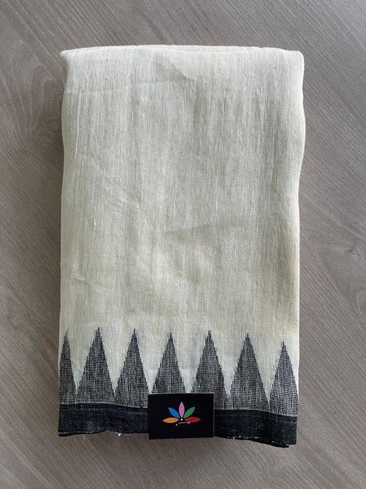 Handwoven Temple Border Fine Linen Saree -27884