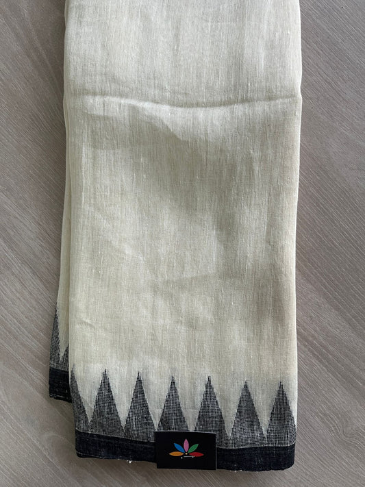 Handwoven Temple Border Fine Linen Saree -27884