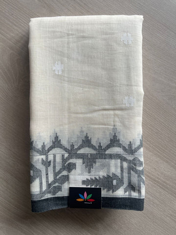 Cream White Handwoven Bengal Jamdani Cotton Saree (Without blouse) - 27889
