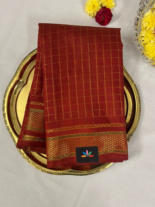 Pure Zari Kanchipuram Silk Saree – Rust Maroon Muthu Kattam with Traditional Border -1001