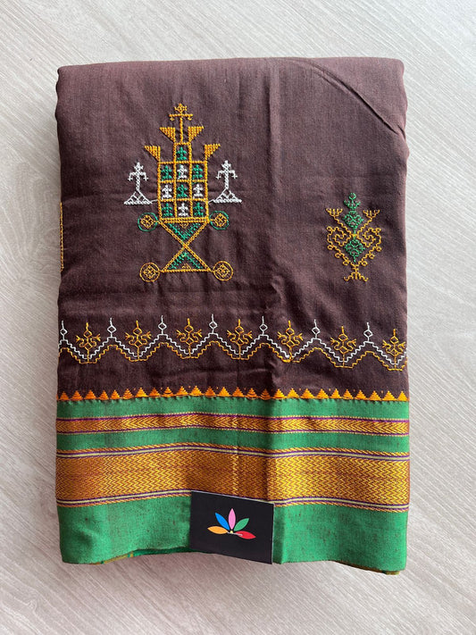 Ilkal Border Kasuti Machine Embroidered Art Silk Saree -27963