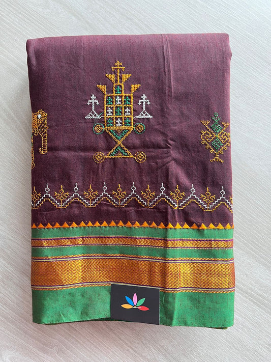 Ilkal Border Kasuti Machine Embroidered Art Silk Saree -27965