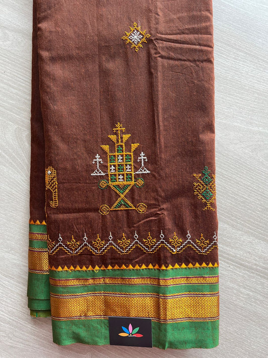 Ilkal Border Kasuti Machine Embroidered Art Silk Saree -27970