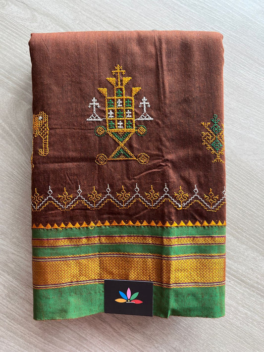 Ilkal Border Kasuti Machine Embroidered Art Silk Saree -27970