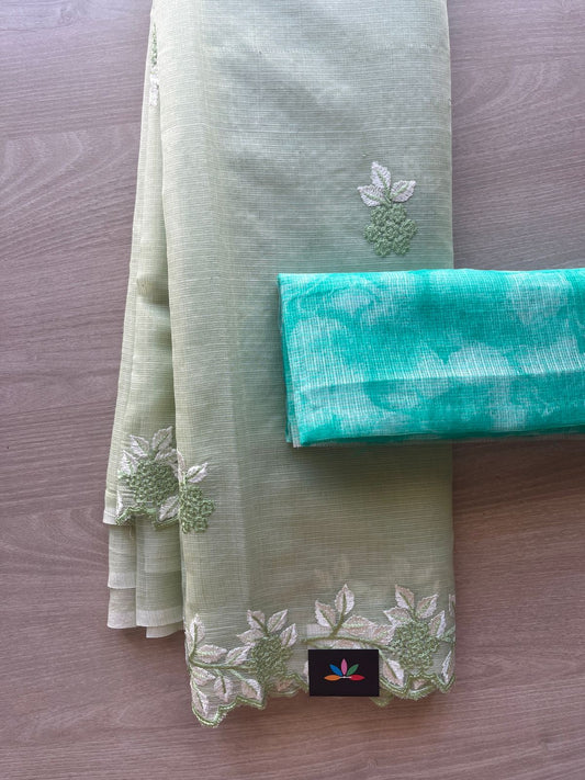 Cutwork Border Embroidered Kota Saree with Blouse- 27976-27977