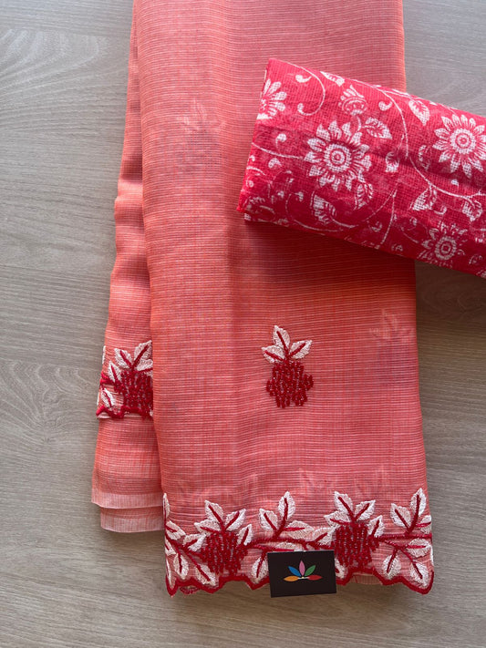 Cutwork Border Embroidered Kota Saree with Blouse- 27978-27979