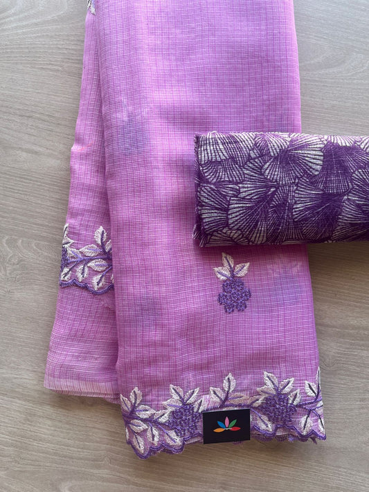 Cutwork Border Embroidered Kota Saree with Blouse- 27980-27981