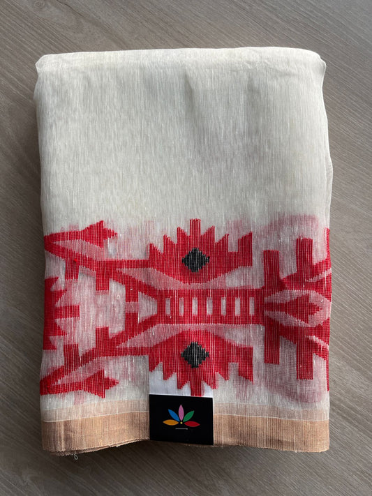 Handloom Silk Linen Jamdani Saree -27997