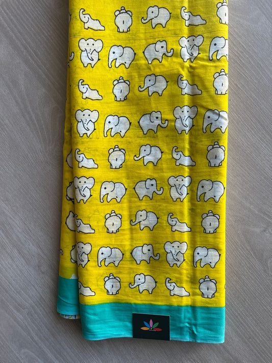 Bright Yellow Quirky Printed Mul Cotton Saree - 32385_32389