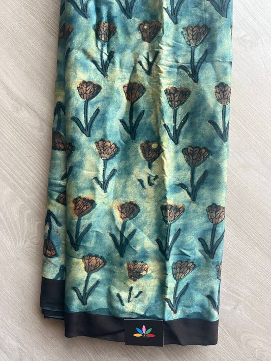 Natural Dye Hand block Printed Modal Silk Saree -28088